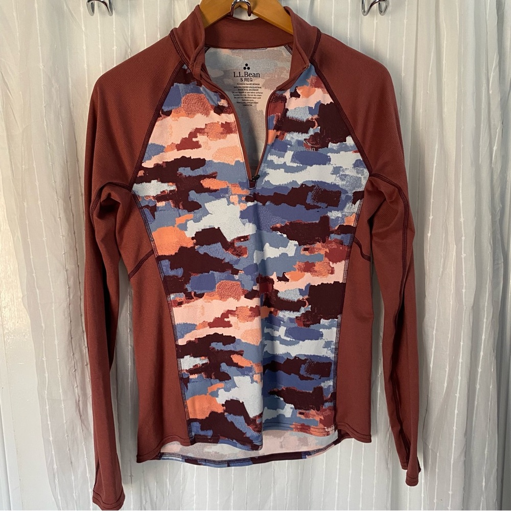 L.L.Bean 1/4 Zip Top Women’s S Long Sleeve Camo Red Blue Outdoor Gorpcore Sporty